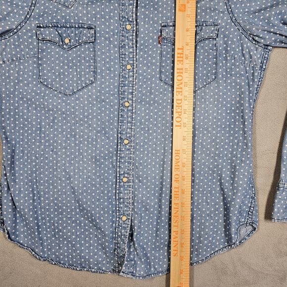 Levi’s Pearl Snap Shirt Womens XL Polka Dot Chambray Western Country Prairie - Picture 9 of 10